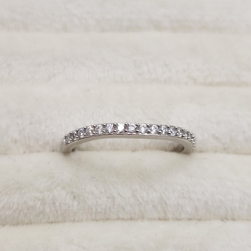 925 Sterling Silver Cubic Zirconia Half Eternity Stacking Band Ring Size 8